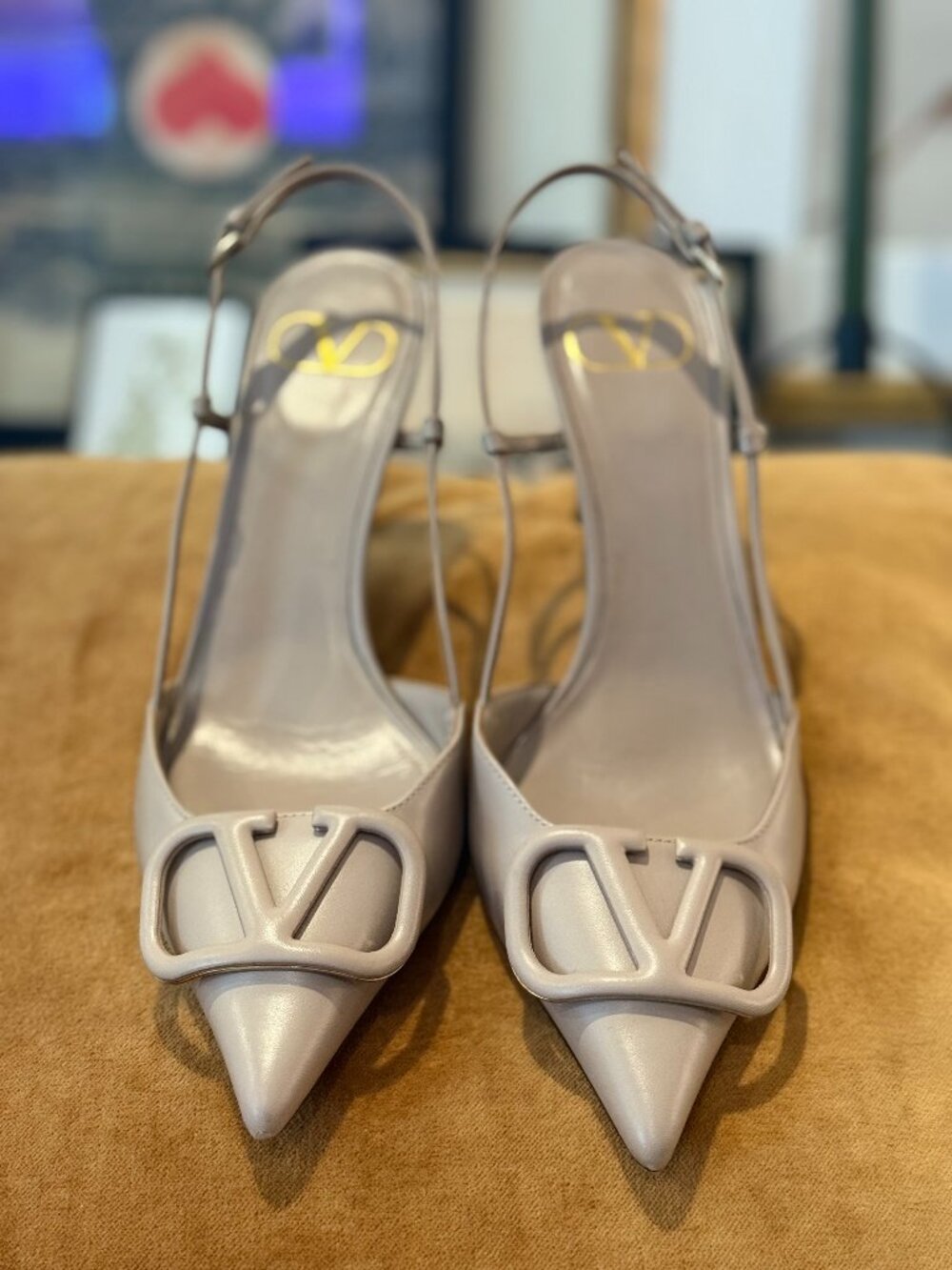 Valentino Garavani VLogo Poudre Leather Slingback Pumps EU 37.5